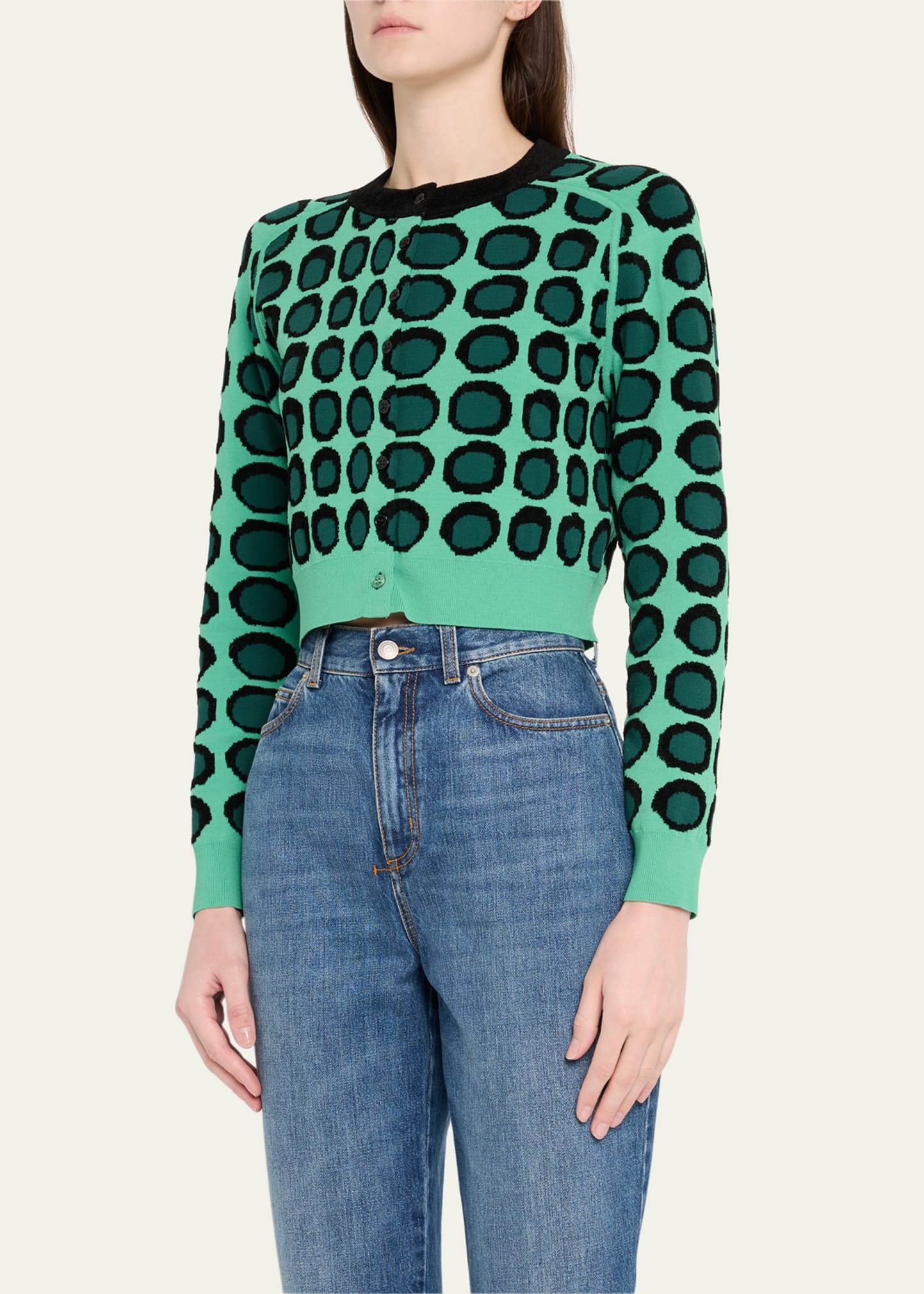 Wiggle Dot Jacquard Cropped Knit Cardigan - 4
