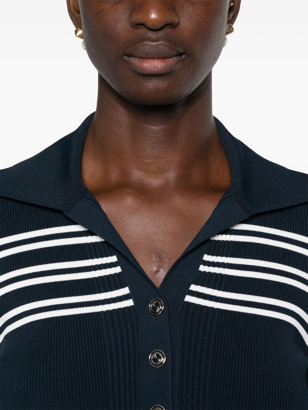 striped ribbed-knit polo top - 5