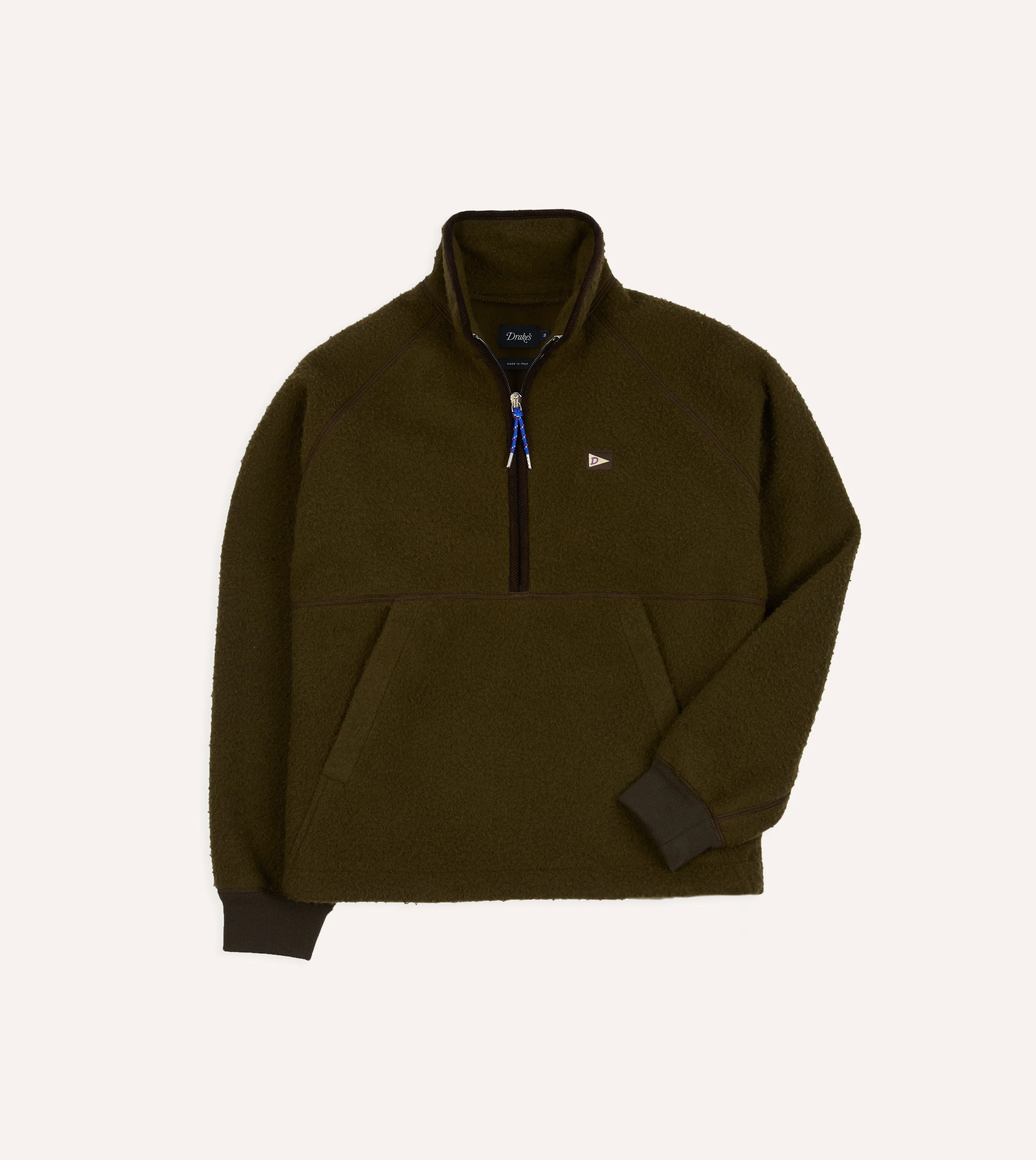 Olive Casentino Wool Half-Zip Pullover Fleece - 1