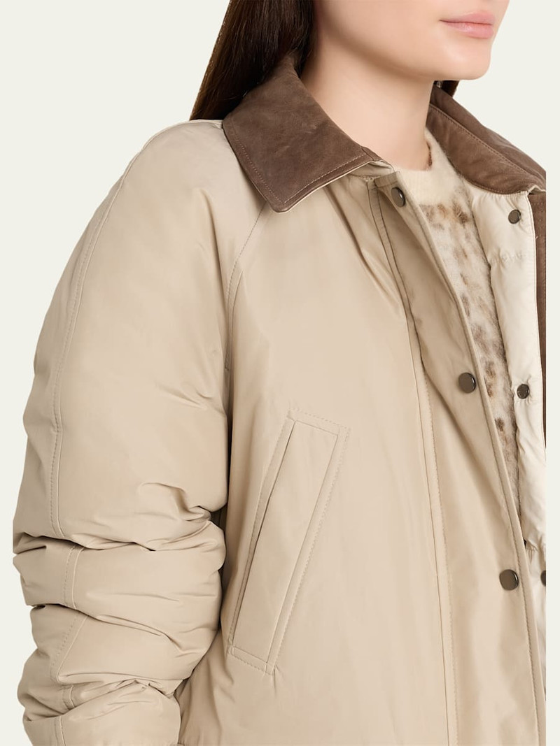 Leather-Collar Padded Cotton Techno Car Coat 5