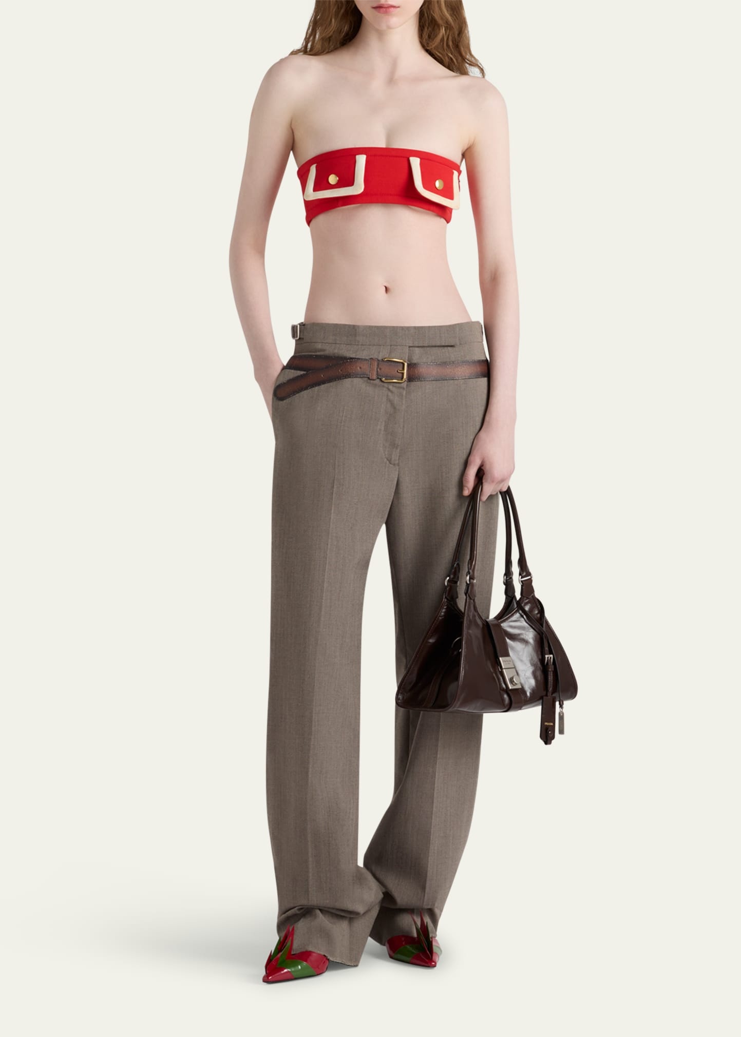 Inset Belt Wool Pants - 2