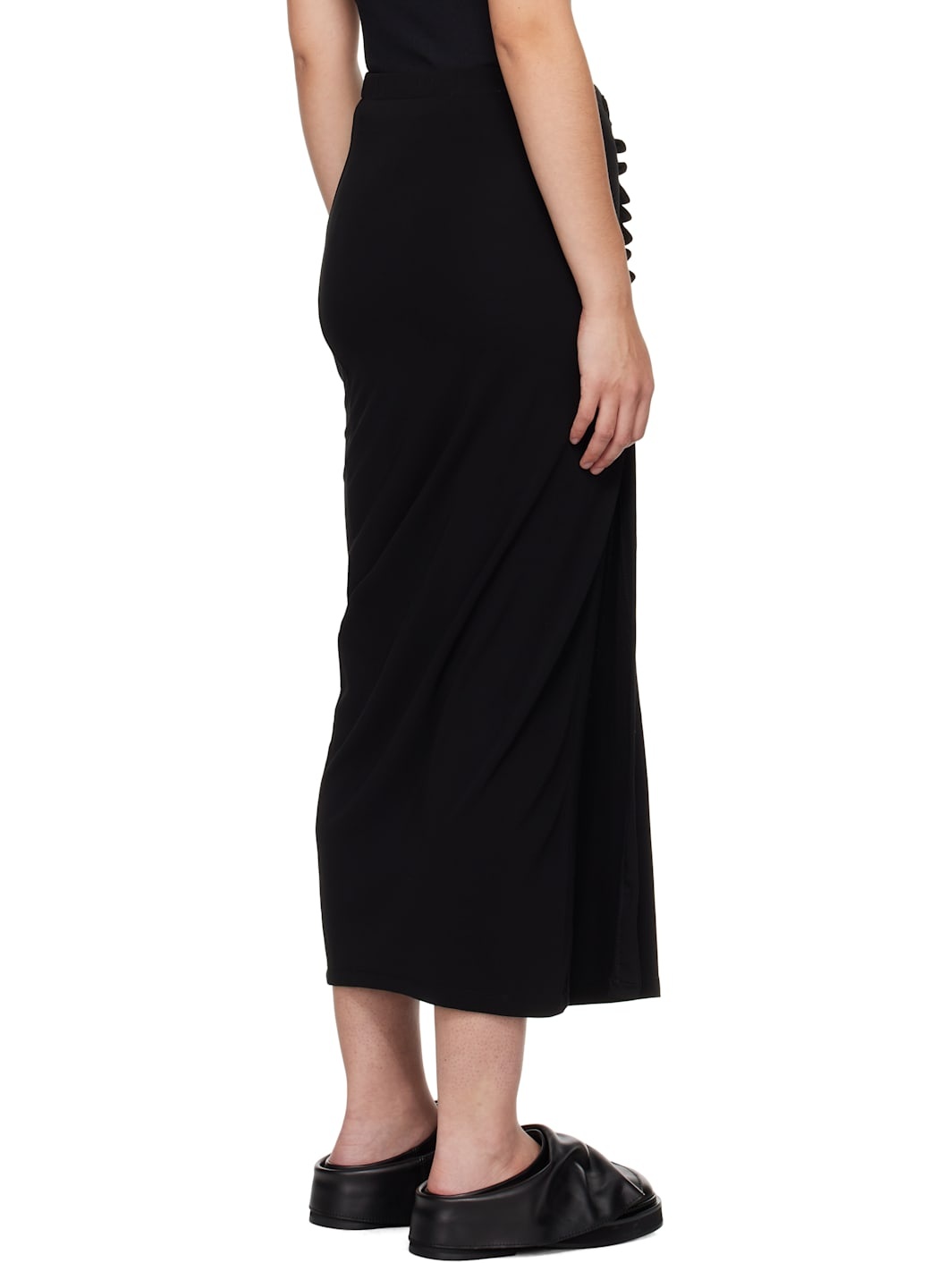 Black Drapé Pression Slit Midi Skirt - 3