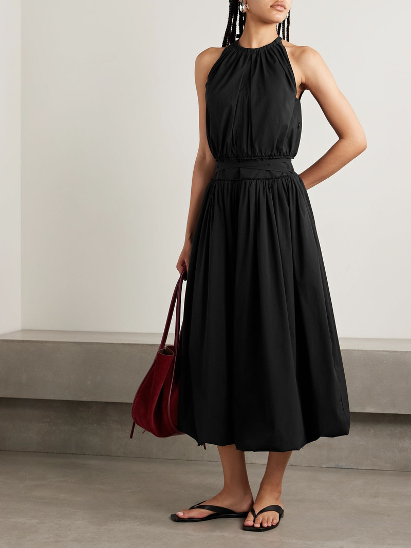 Proenza Schouler Wylie belted gathered poplin midi dress Black outlook
