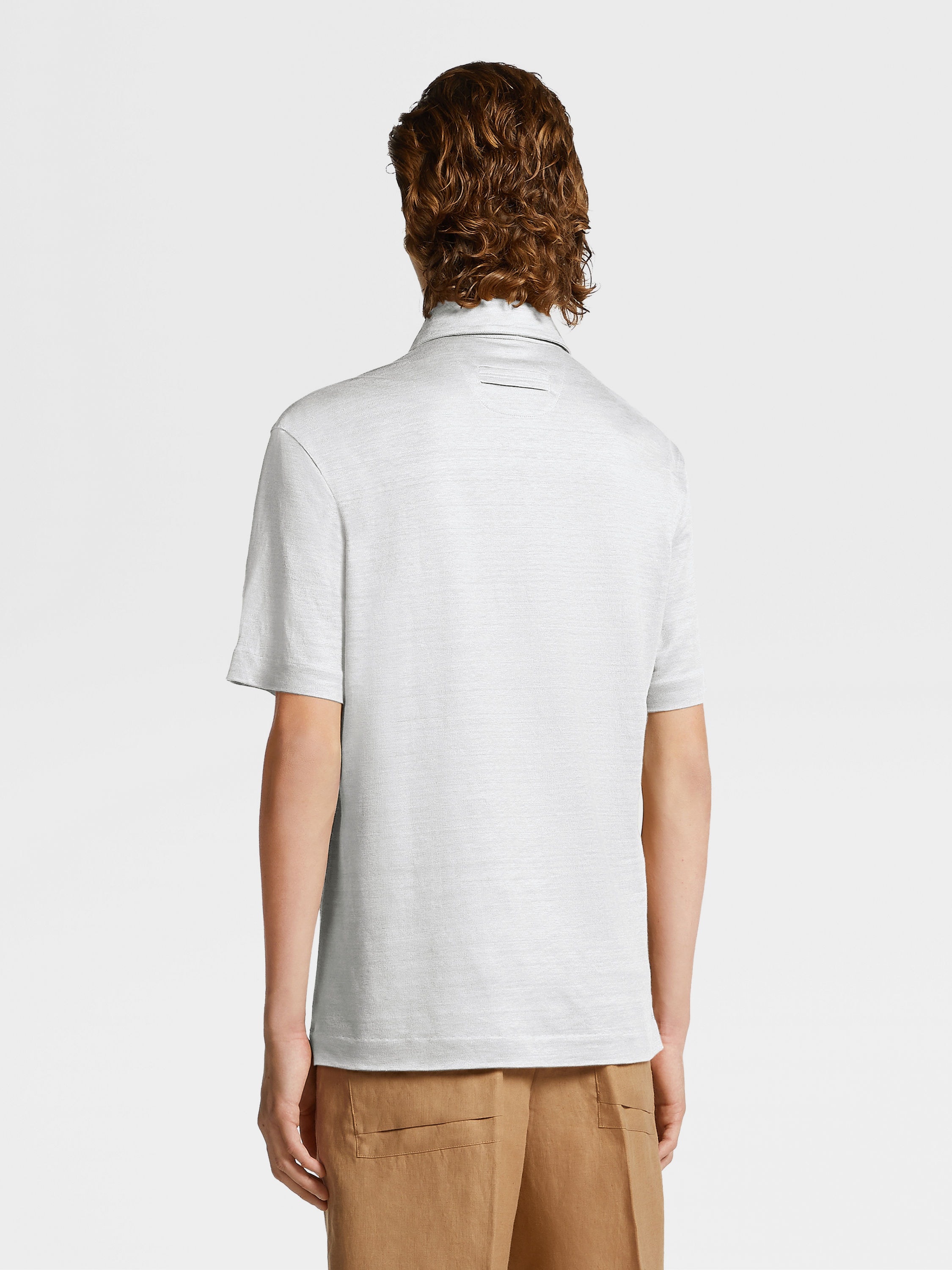 WHITE PURE LINEN SHORT-SLEEVE POLO - 3