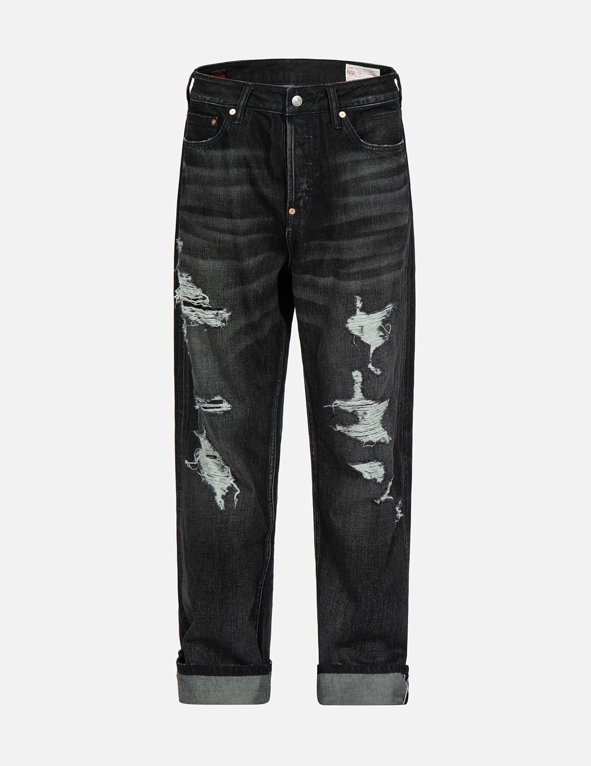 LOGO PRINT LOOSE-FIT DISTRESSED DENIM JEANS - 1