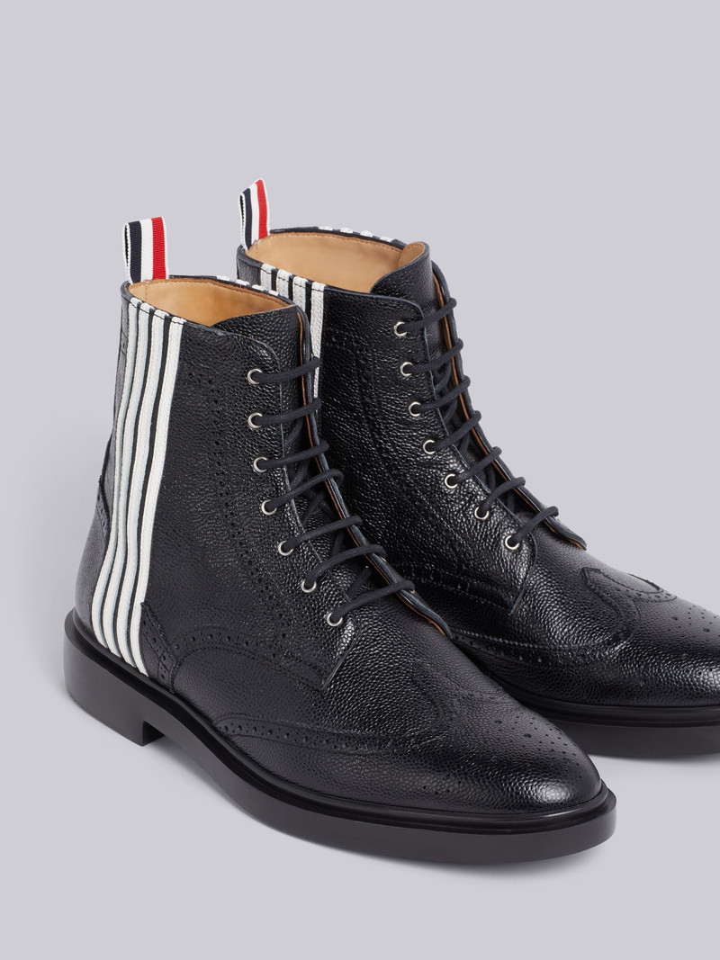Thom Browne Black Pebbled 4-Bar Applique Boot outlook
