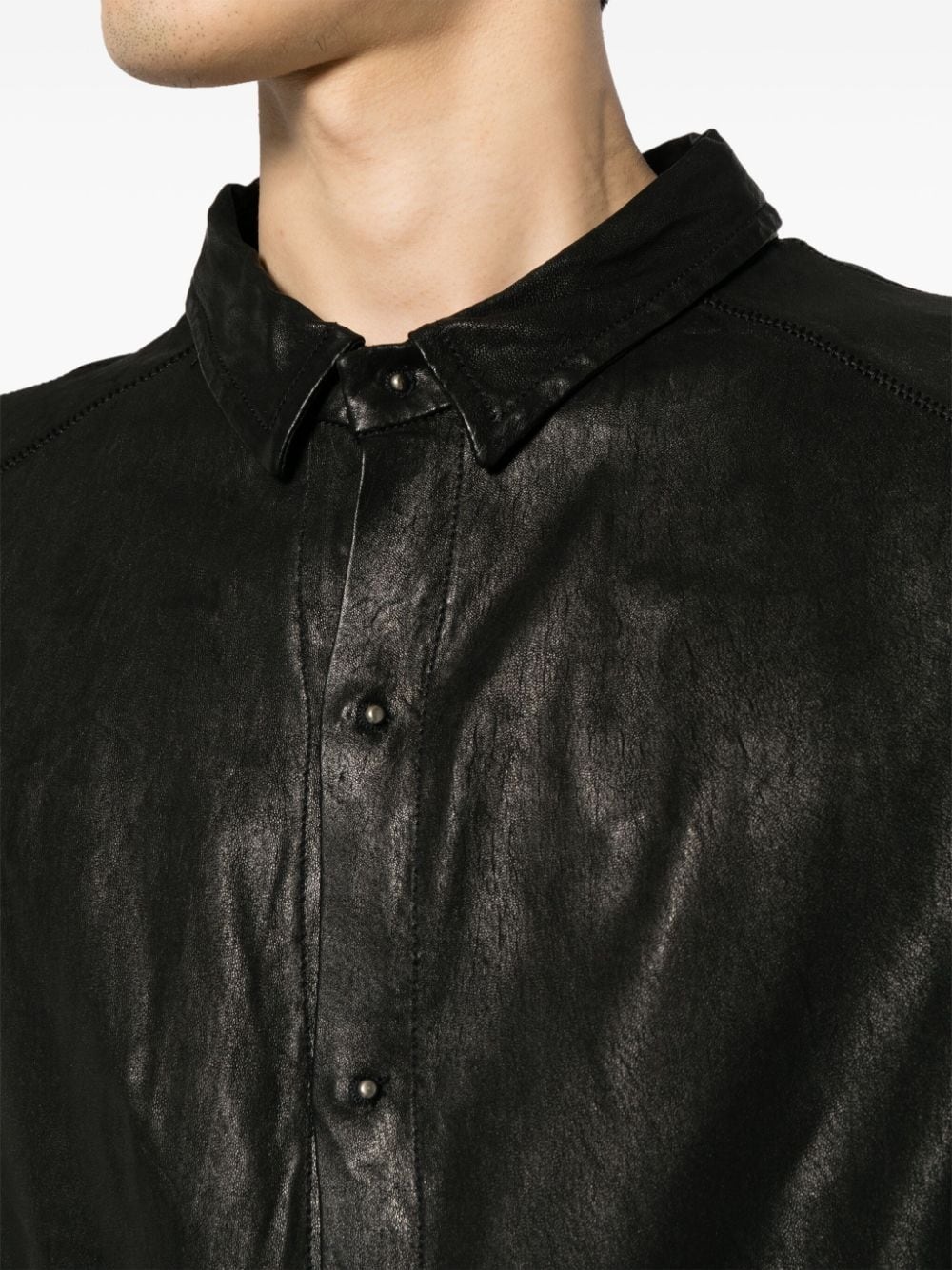 raw-cut edge leather shirt - 5