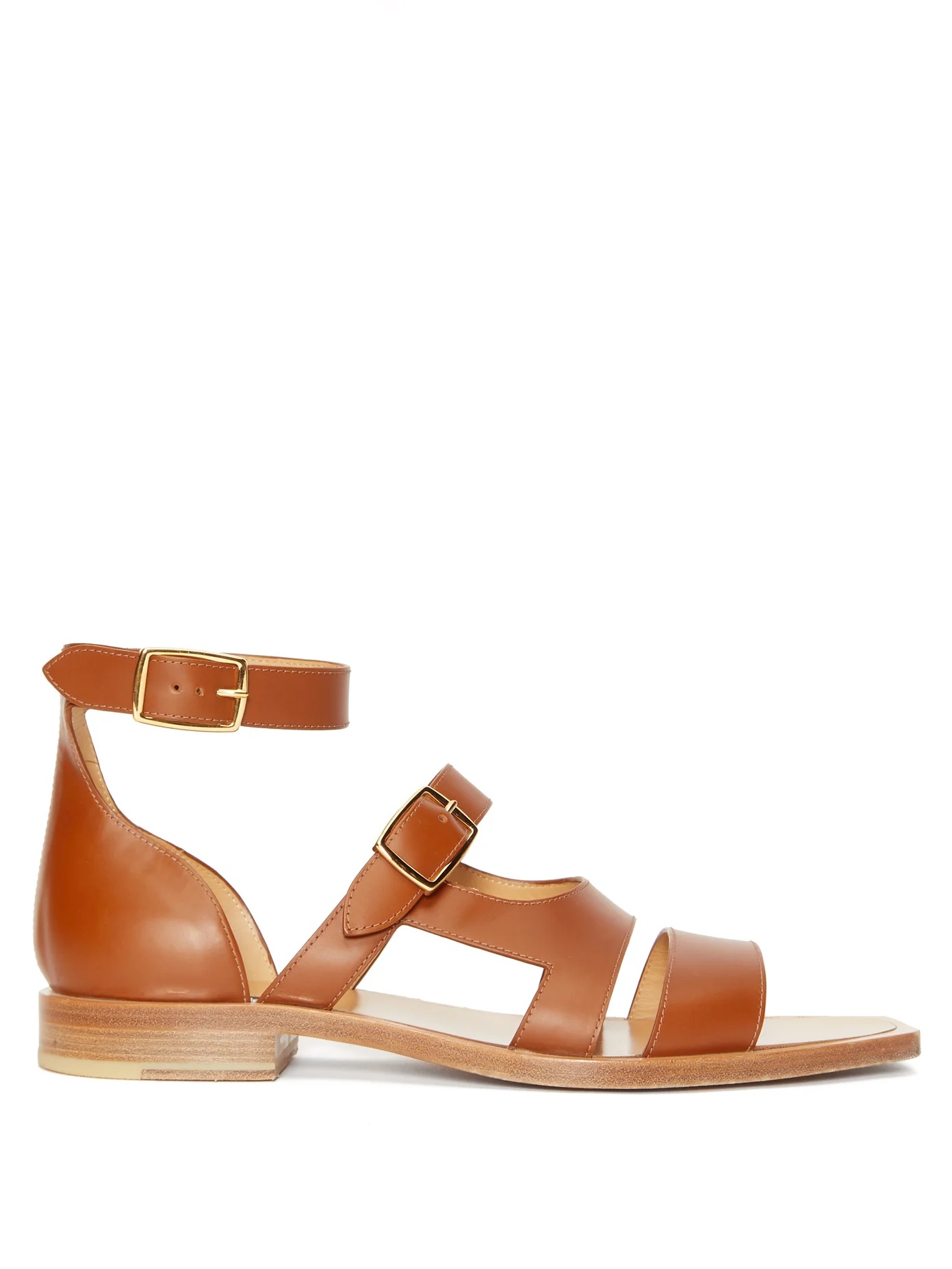 Square-toe buckled leather sandals - 1