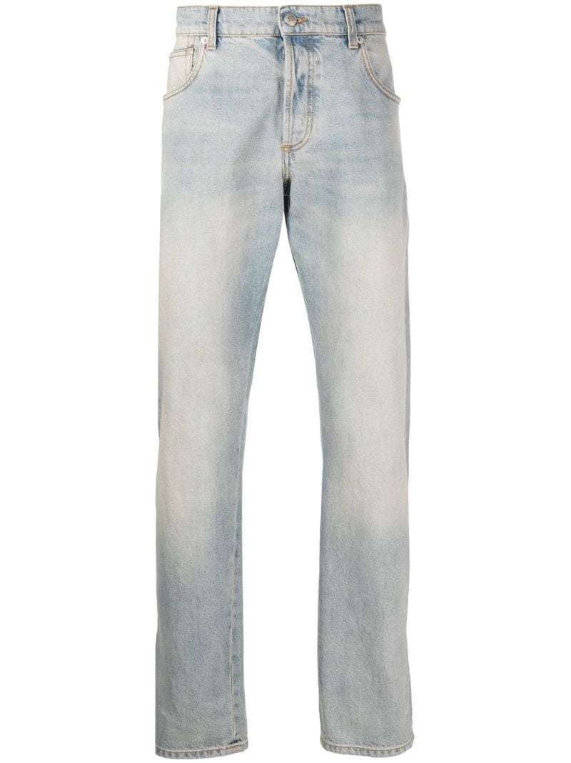 logo-patch washed cotton jeans - 1
