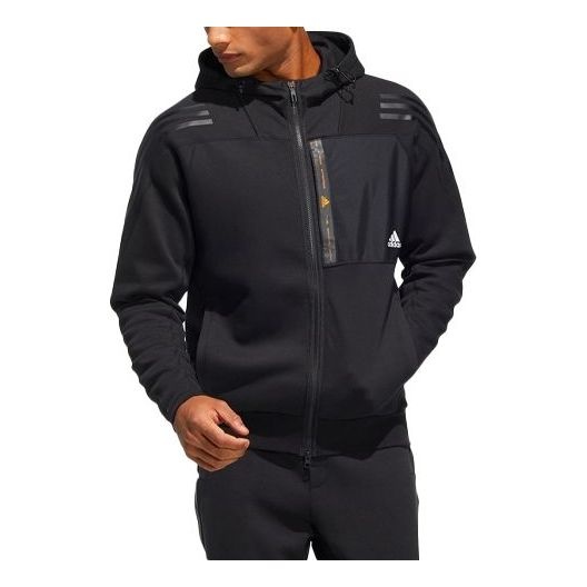 adidas Solid Color Knit Hooded Jacket Black HE7404 - 1