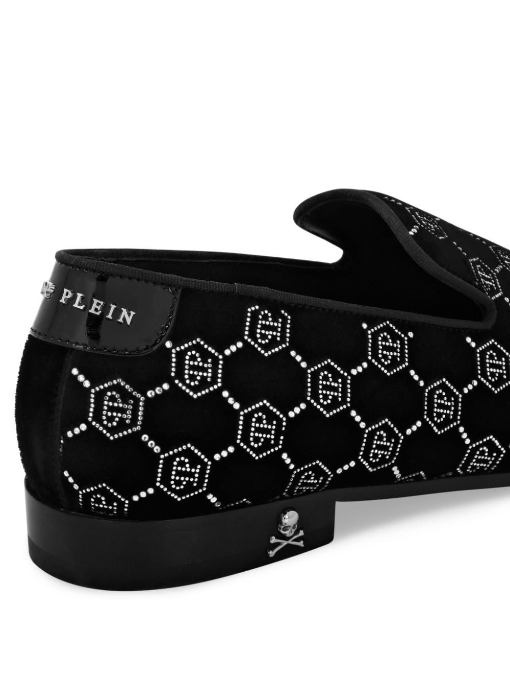 rhinestone-monogram velvet loafers - 4