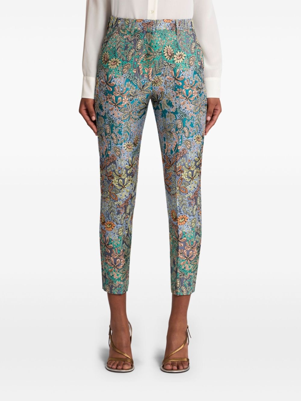 floral-jacquard cigarette trousers - 3