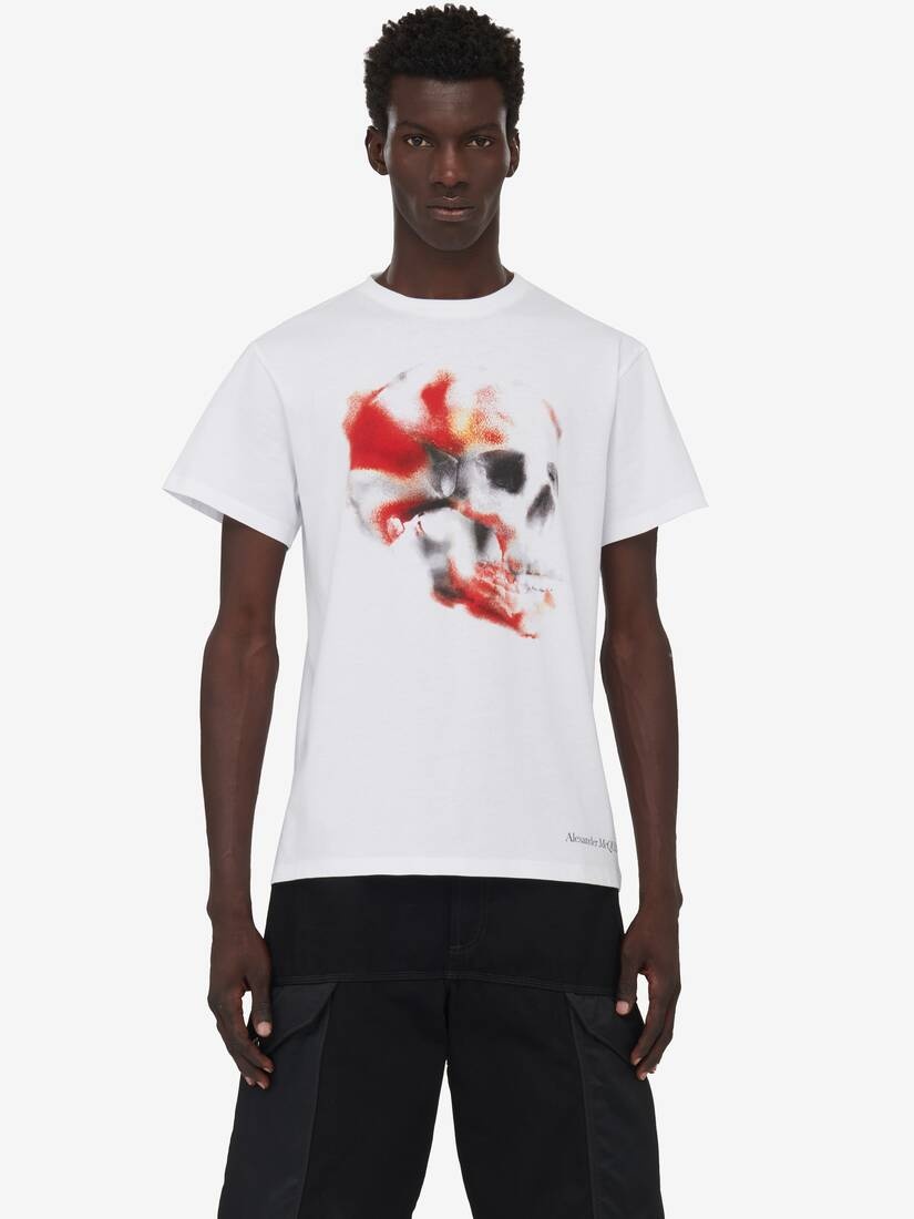 Men's Obscured Skull T-shirt in White/red/black - 5