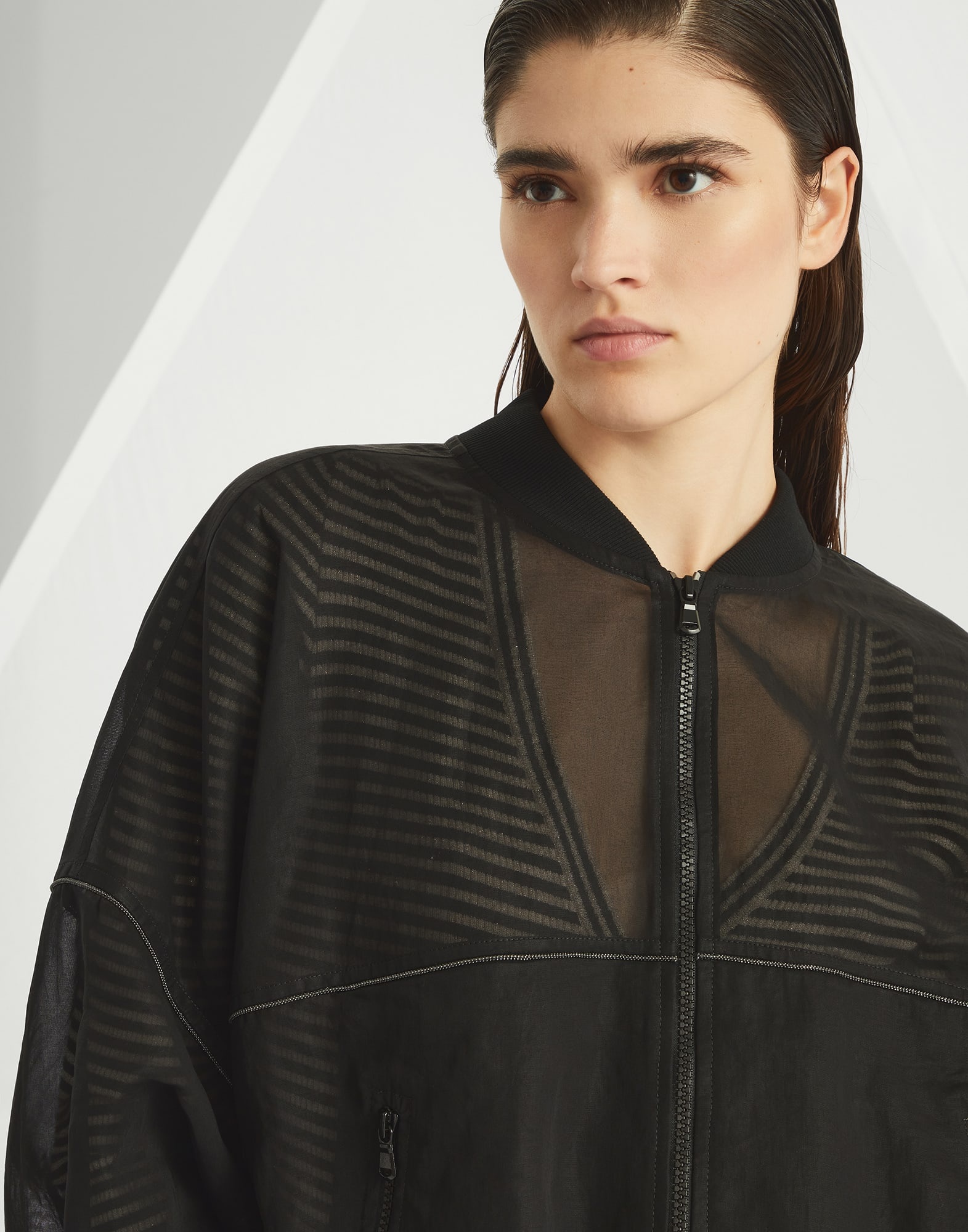 Cotton organza bomber jacket with shiny trims - 3