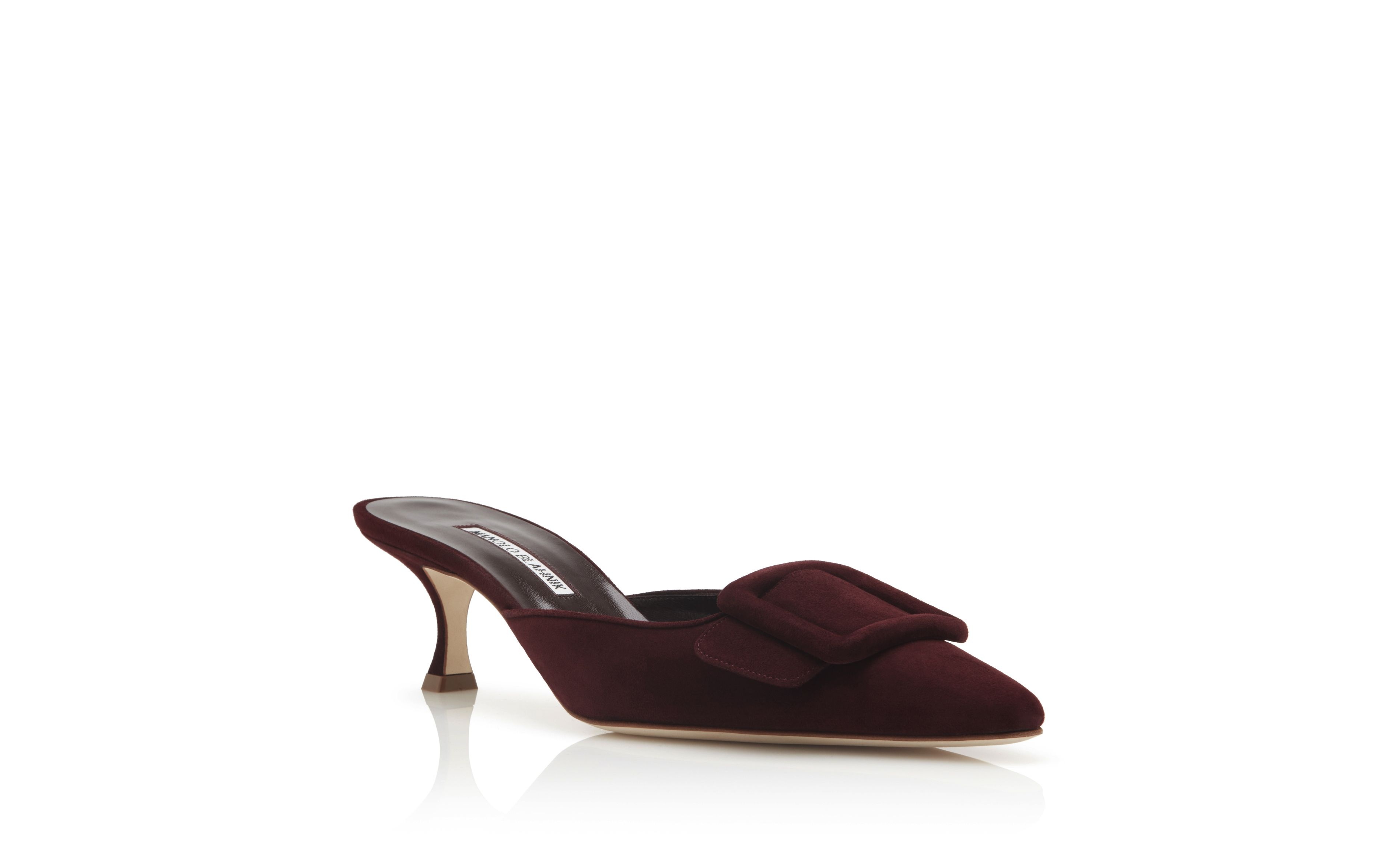 Burgundy Suede Kitten Heel Mules - 3