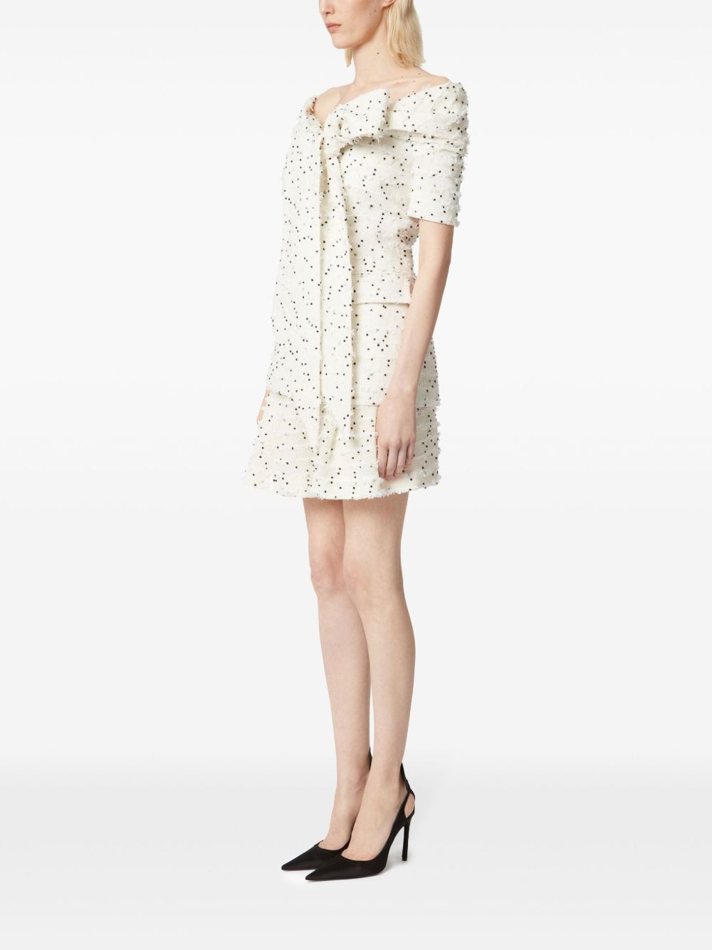 off-shoulder tweed jacket - 3