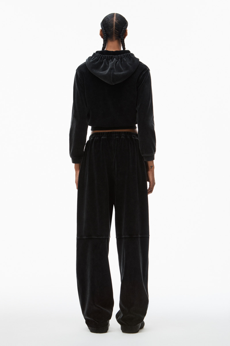 apple logo shrunken zip up hoodie in velour 4