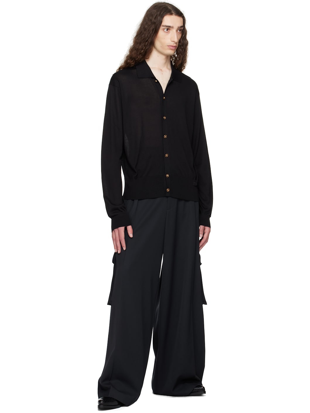 Black Knit Silk Cardigan - 4