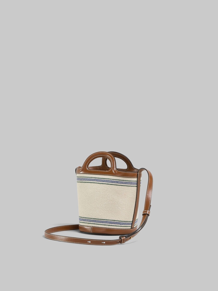 TROPICALIA SMALL BUCKET BAG IN BROWN LEATHER AND STRIPED CANVAS - 3