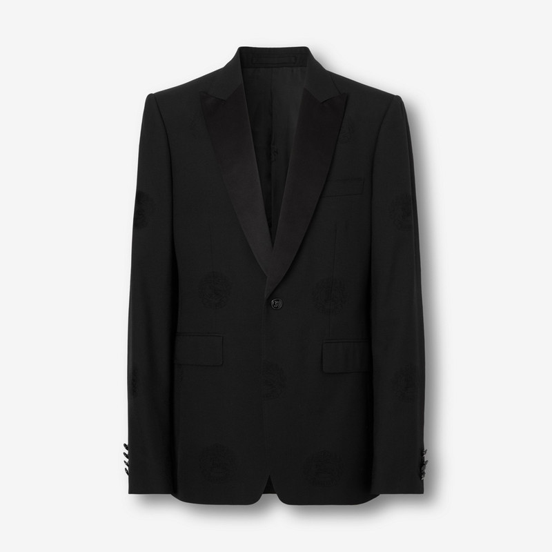 English Fit Oak Leaf Crest Wool Cotton Tuxedo Jacket - 1