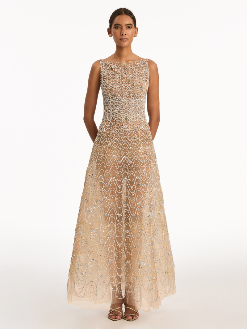Oscar de la Renta CRYSTAL WAVE EMBROIDERED DRESS outlook