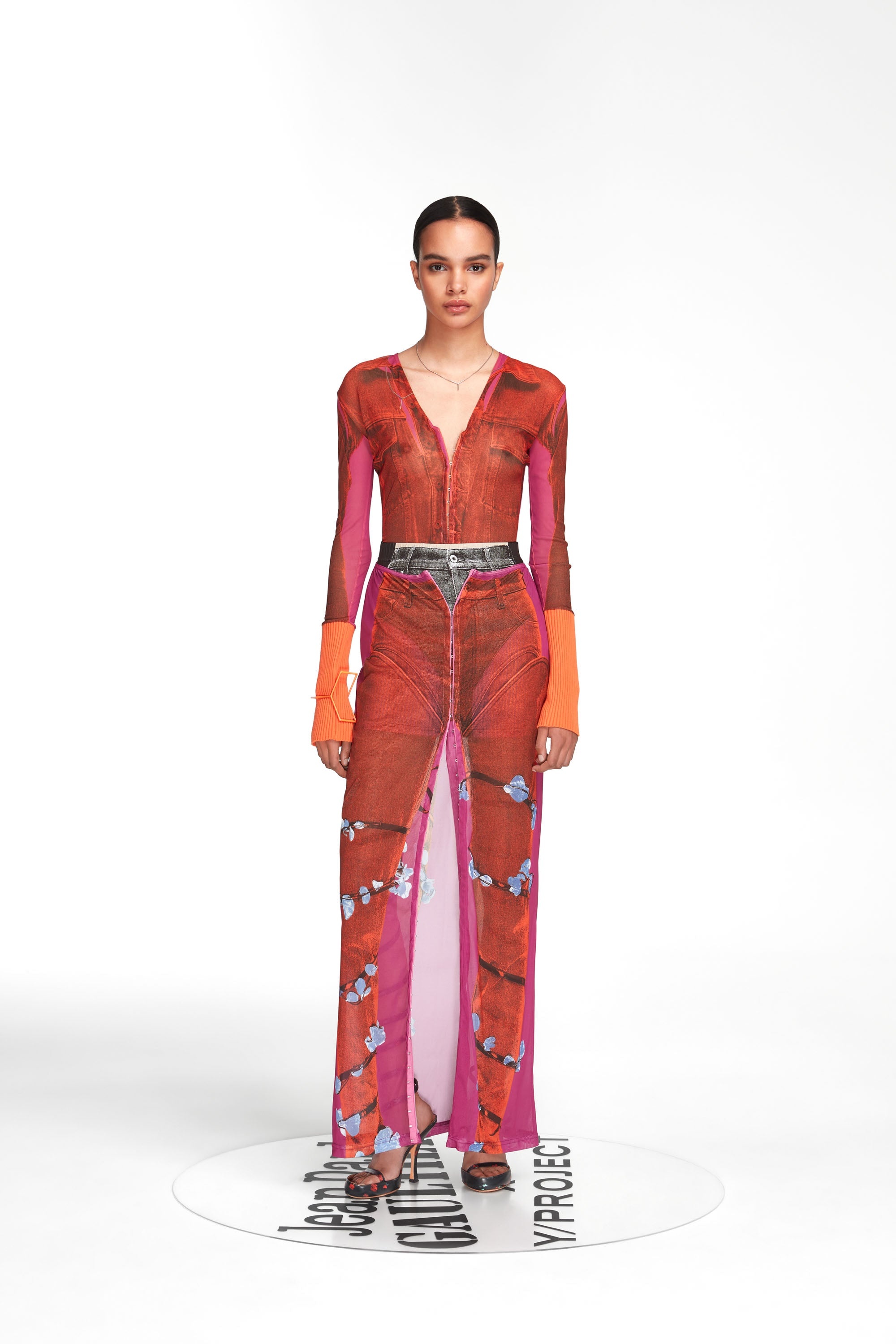 Trompe L'Oeil Denim Flower Maxi Skirt - 1
