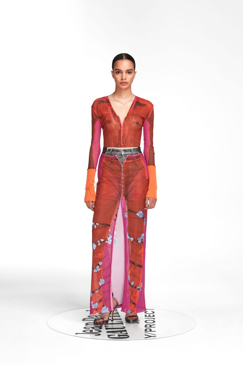 Trompe L'Oeil Denim Flower Maxi Skirt 1