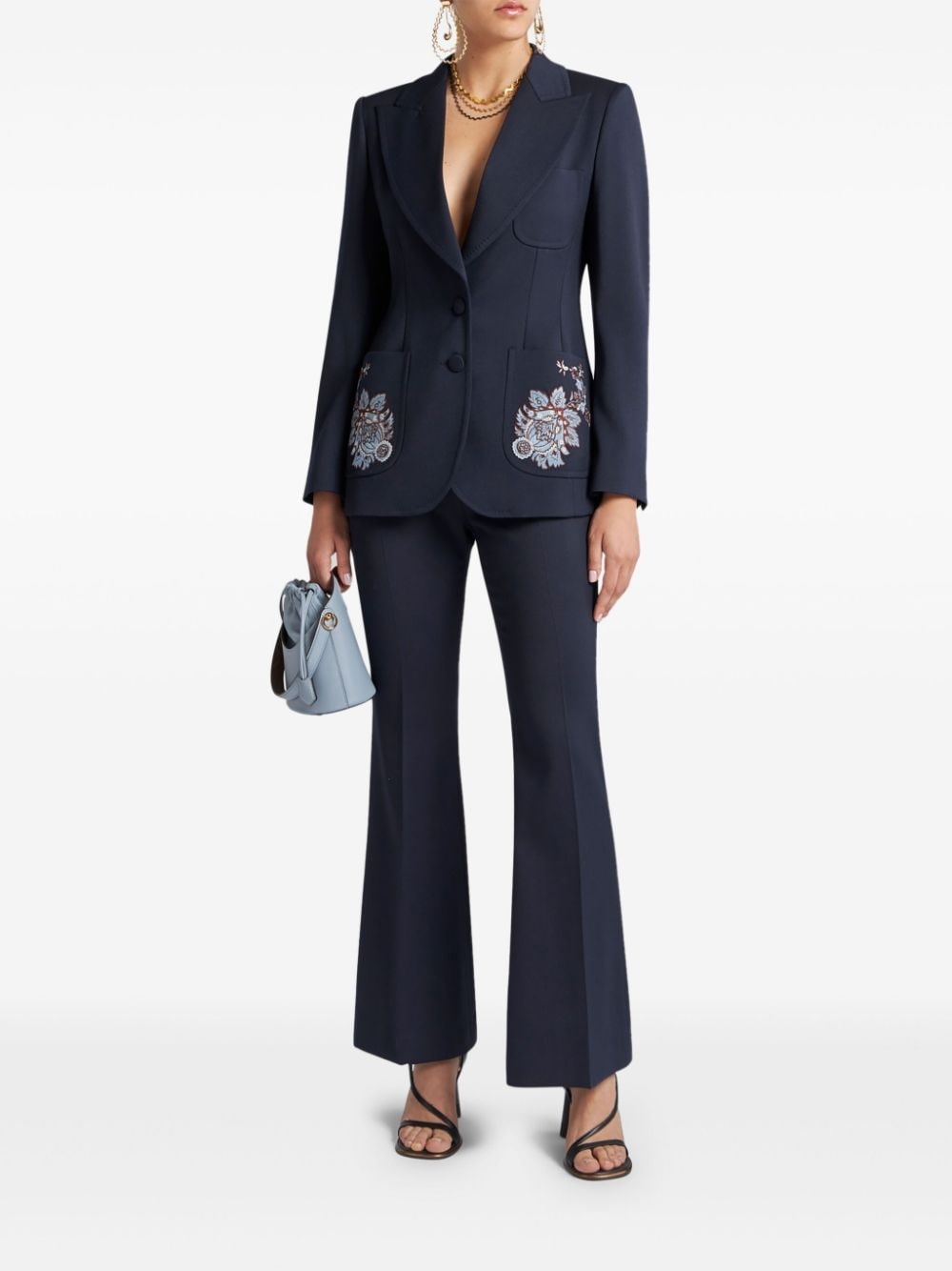 floral-embroidered wool blazer - 2