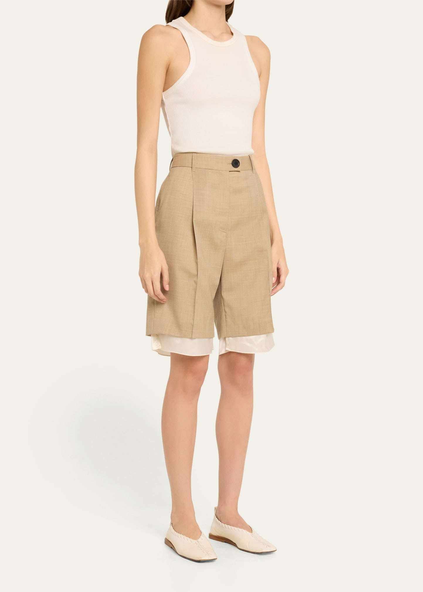 Layered Pintuck Wool Shorts - 4