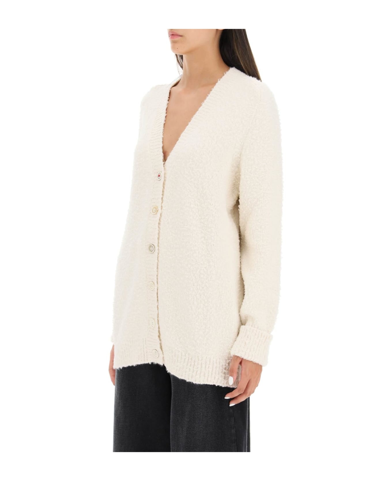 Ivory Cotton Blend Oversize Cardigan - 4