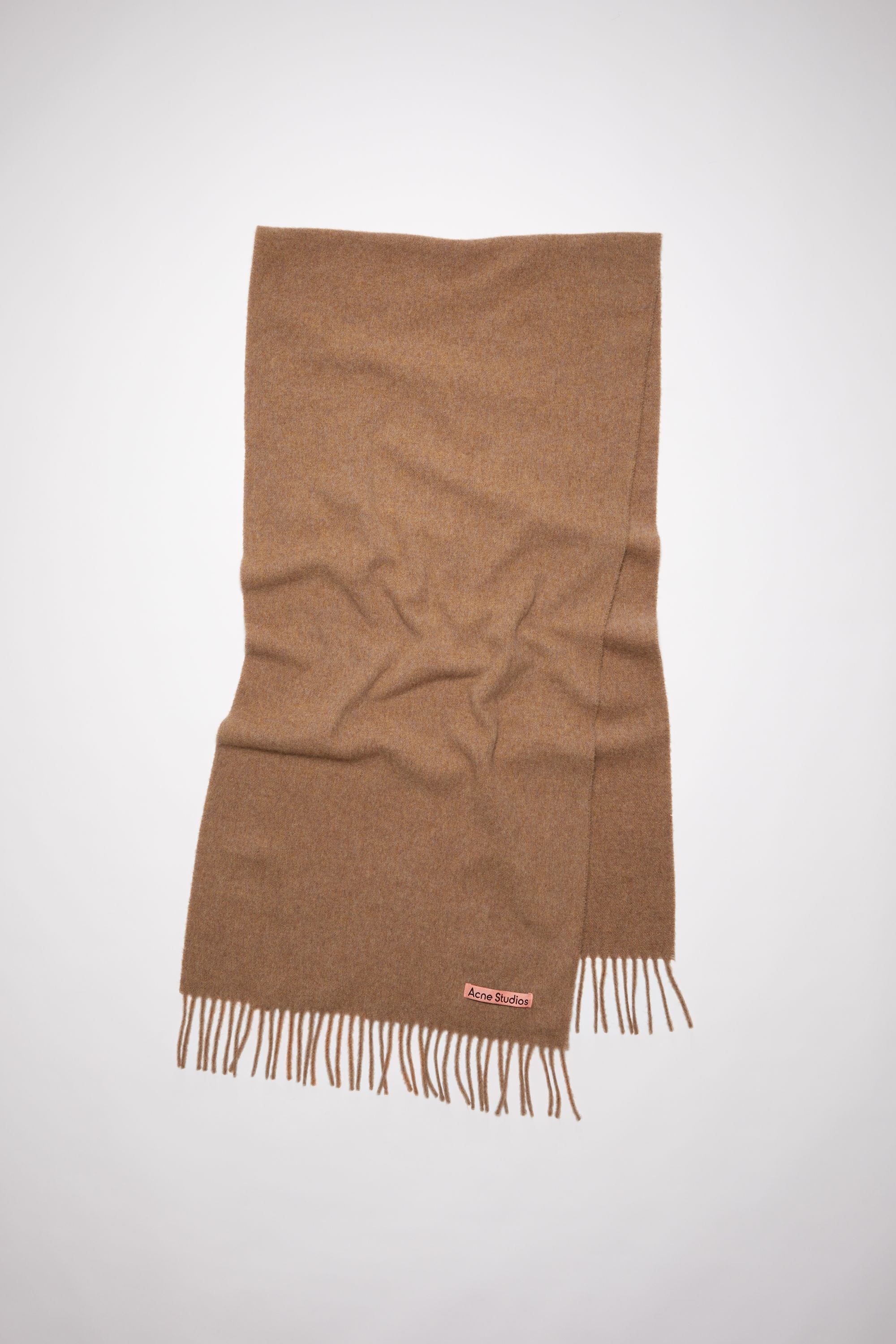Fringed wool scarf - Light brown melange - 1