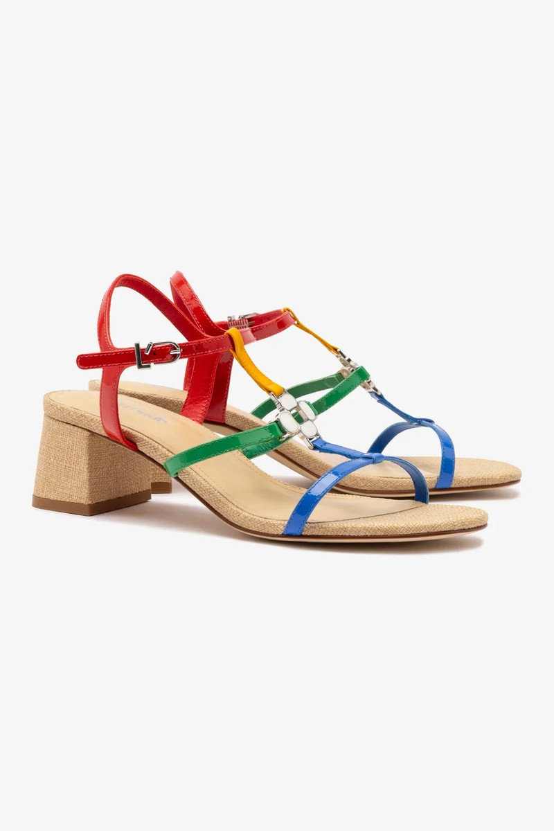 Hana Block In Multicolor Patent Leather and Raffia 3