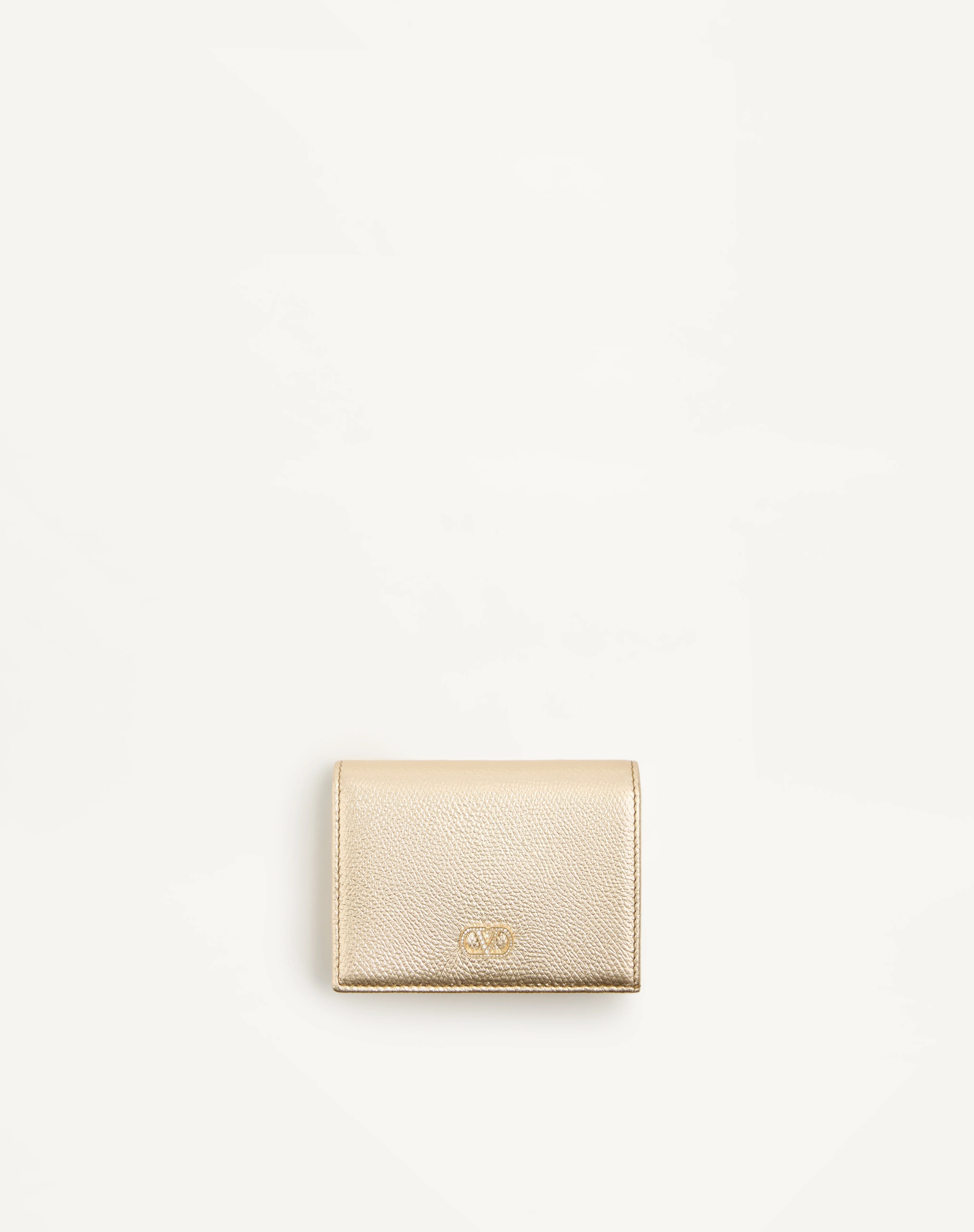 VLOGO SIGNATURE WALLET IN LAMINATED GRAINY CALFSKIN WITH JEWEL LOGO - 1