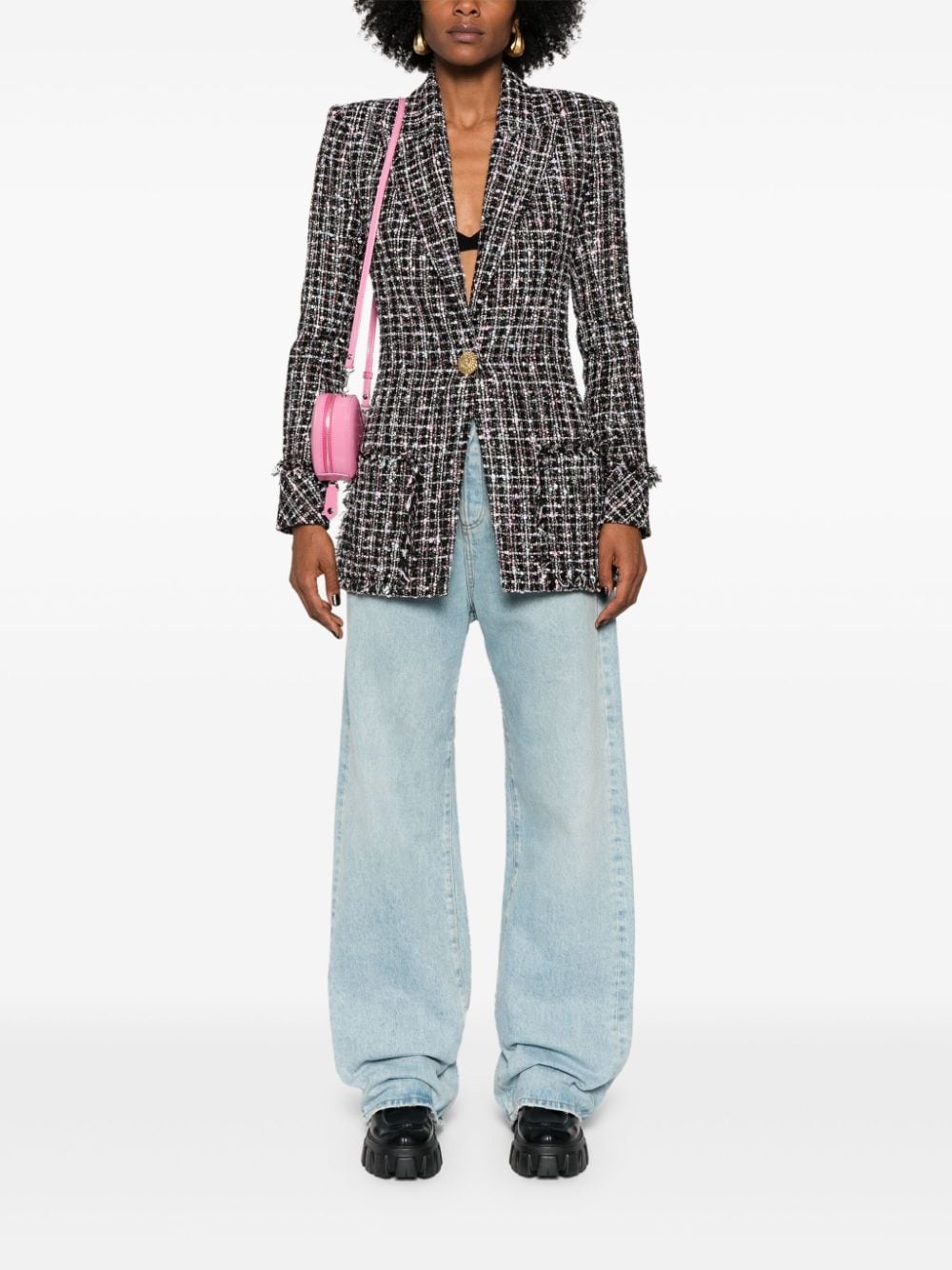 single-breasted tweed jacket - 2