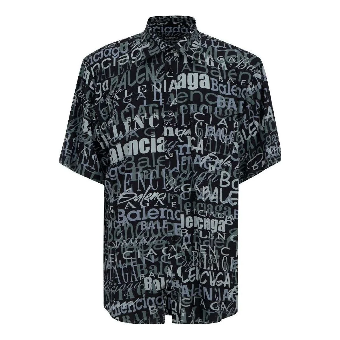 Balenciaga 'Mixed Typo' Logo Print Short Sleeve Shirt 'Black Grey' 556854TELF21269 - 1