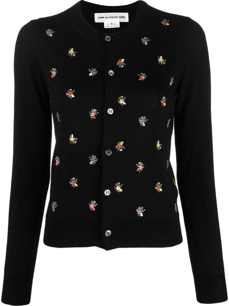 floral-embroidered wool cardigan - 1