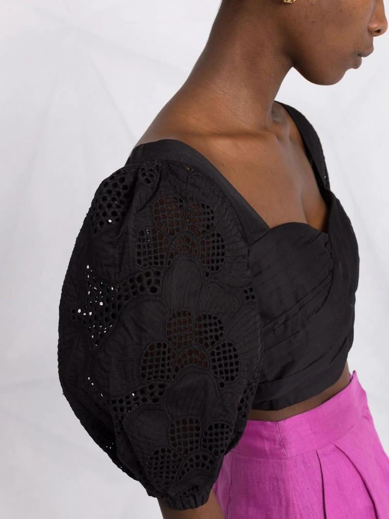 lace puff-sleeves crossover cropped top 3