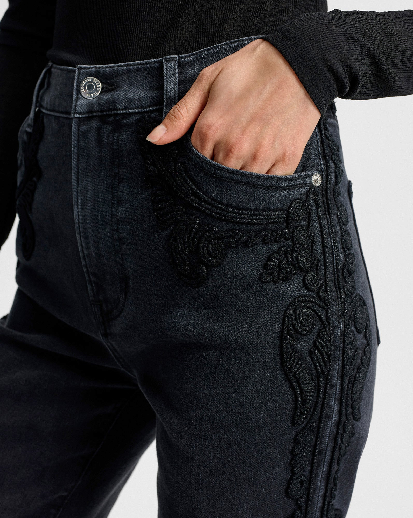 CROSBIE EMBROIDERED SLIM WIDE-LEG JEAN - 7