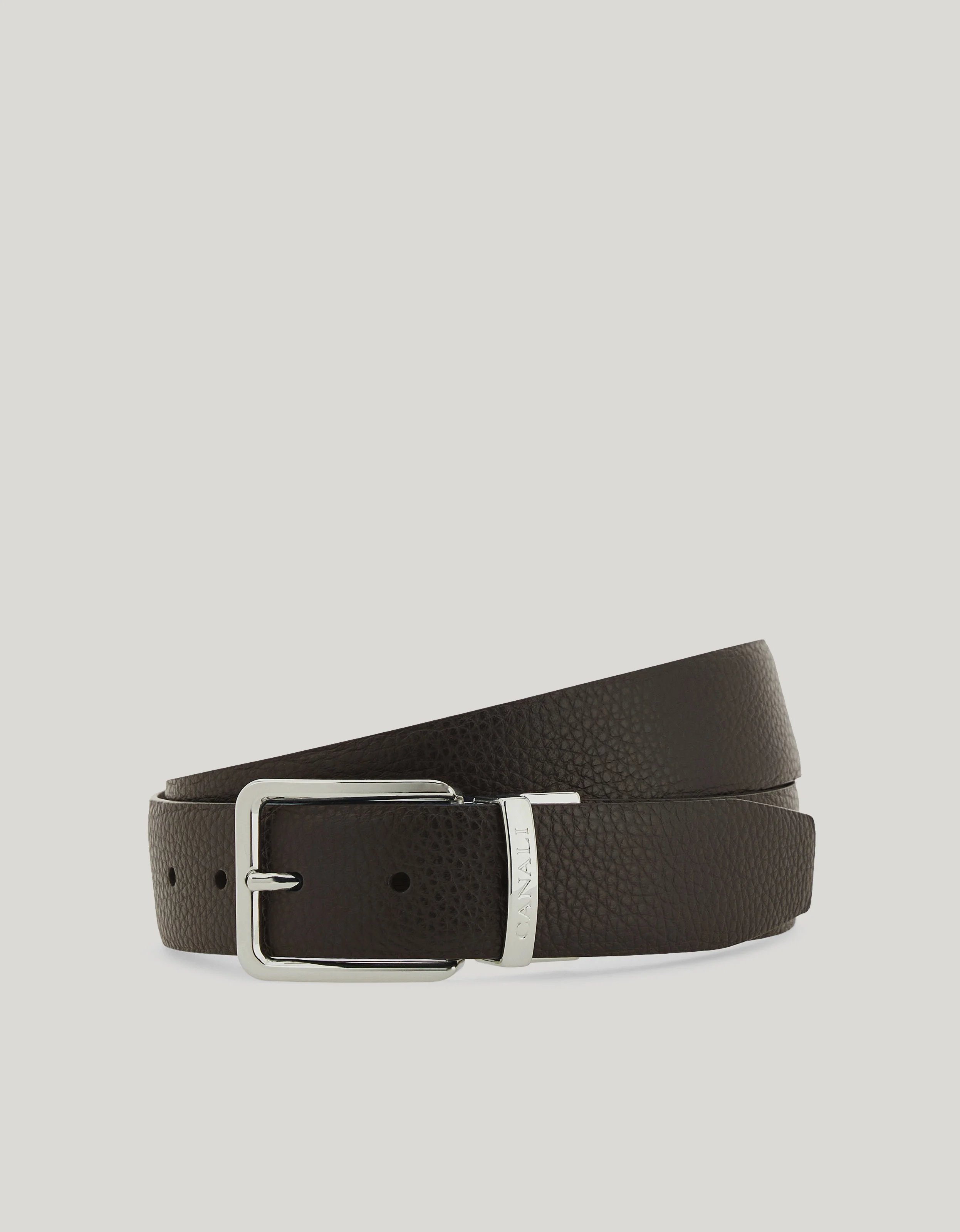 REVERSIBLE DARK BROWN AND BLACK TUMBLED CALFSKIN BELT - 1