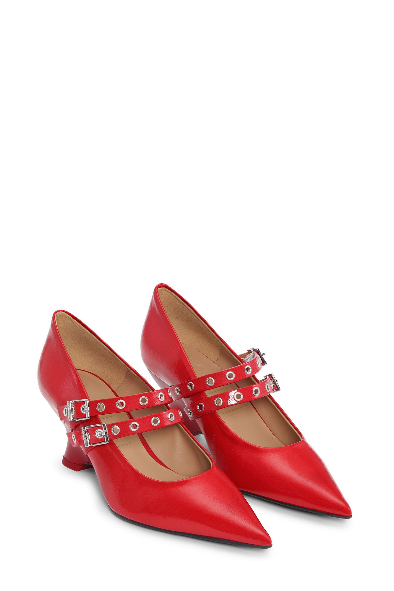 RED EYELETS LOW WEDGE PUMPS - 2