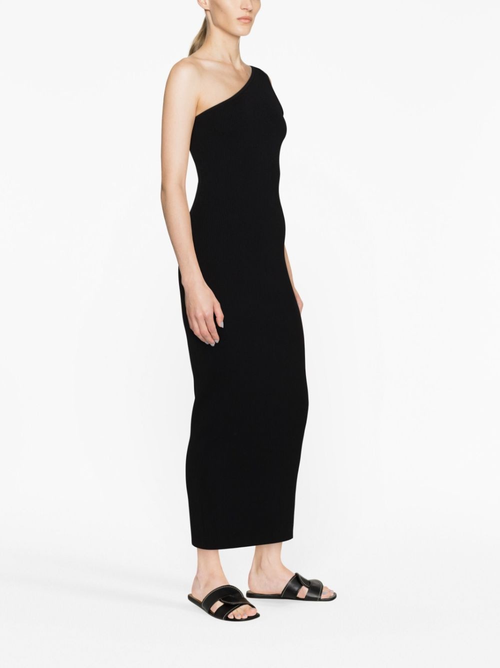 one-shoulder ribbed-knit dress - 3