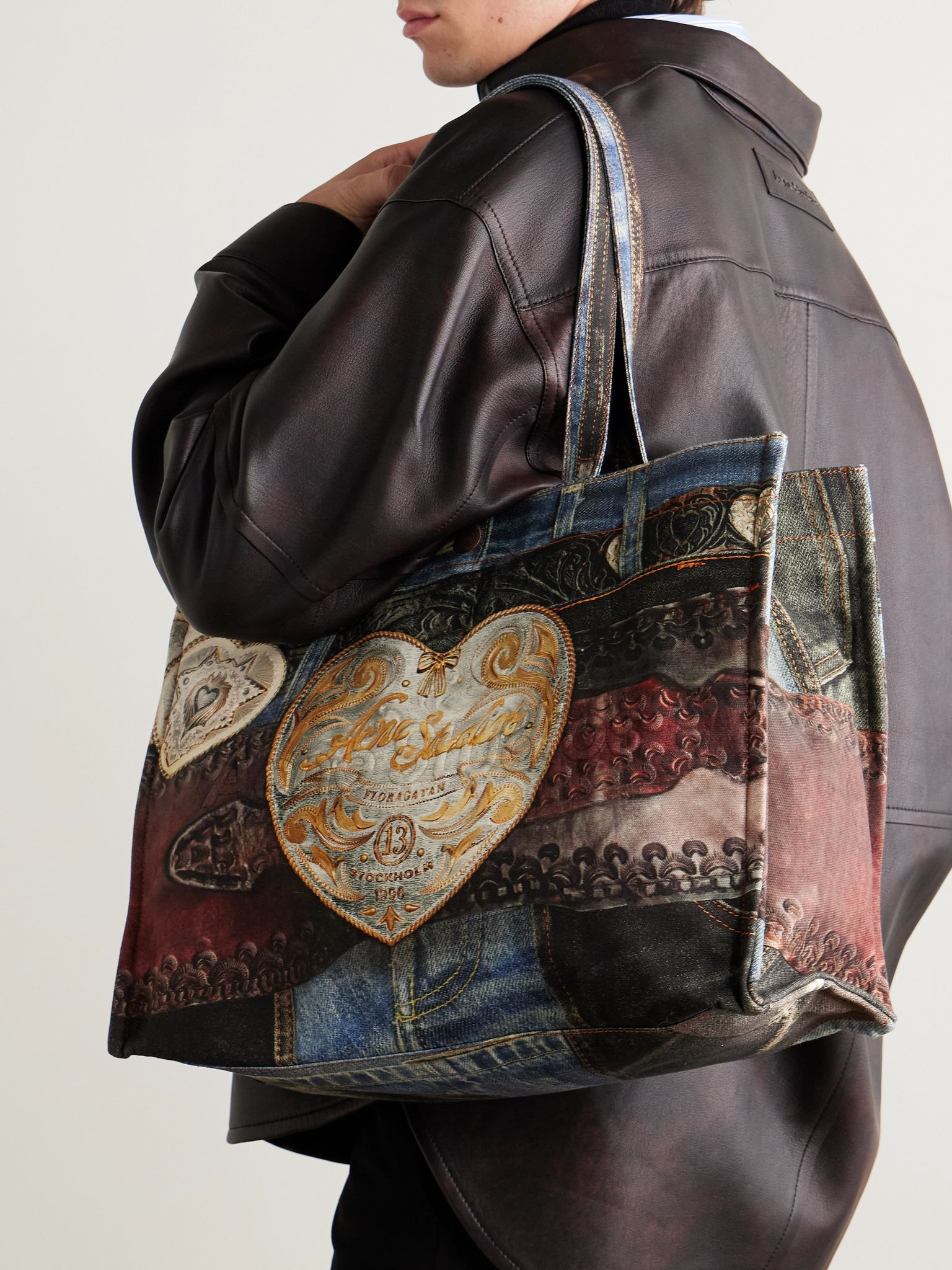 Trompe L'oeil Printed Canvas Tote Bag Blue - 2