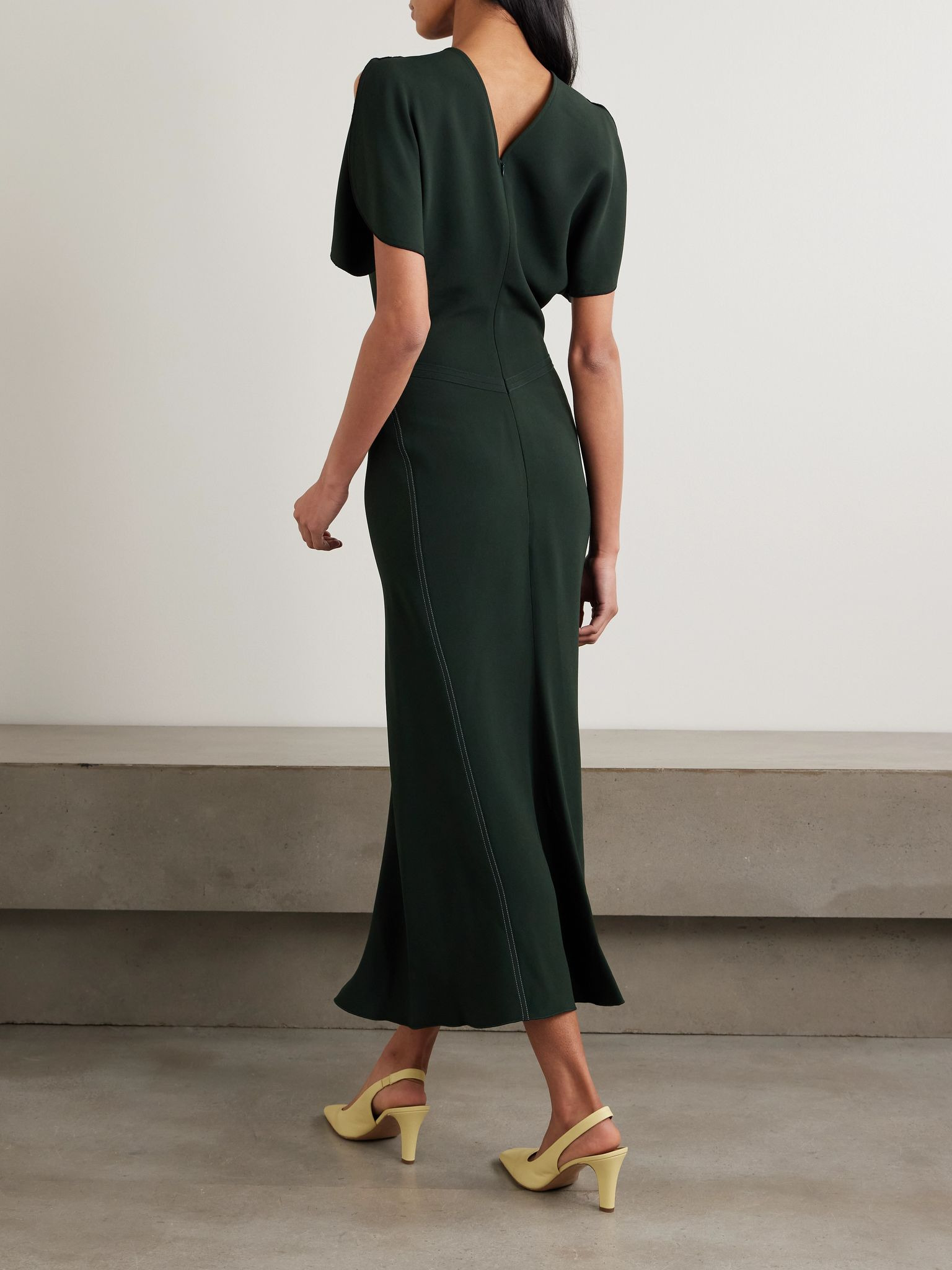 Gathered crepe midi dress Green - 3