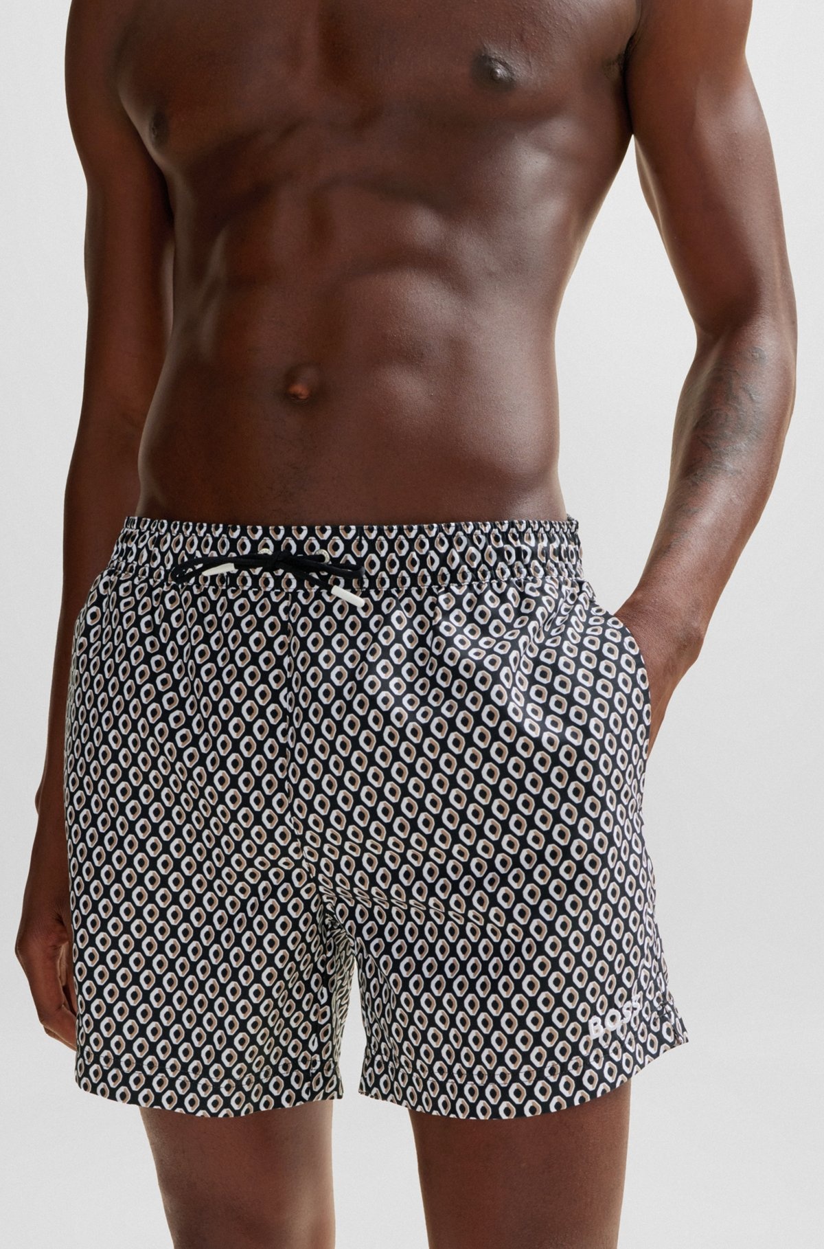 MICRO-PRINT QUICK-DRYING SWIM SHORTS WITH LOGO DETAIL - 3