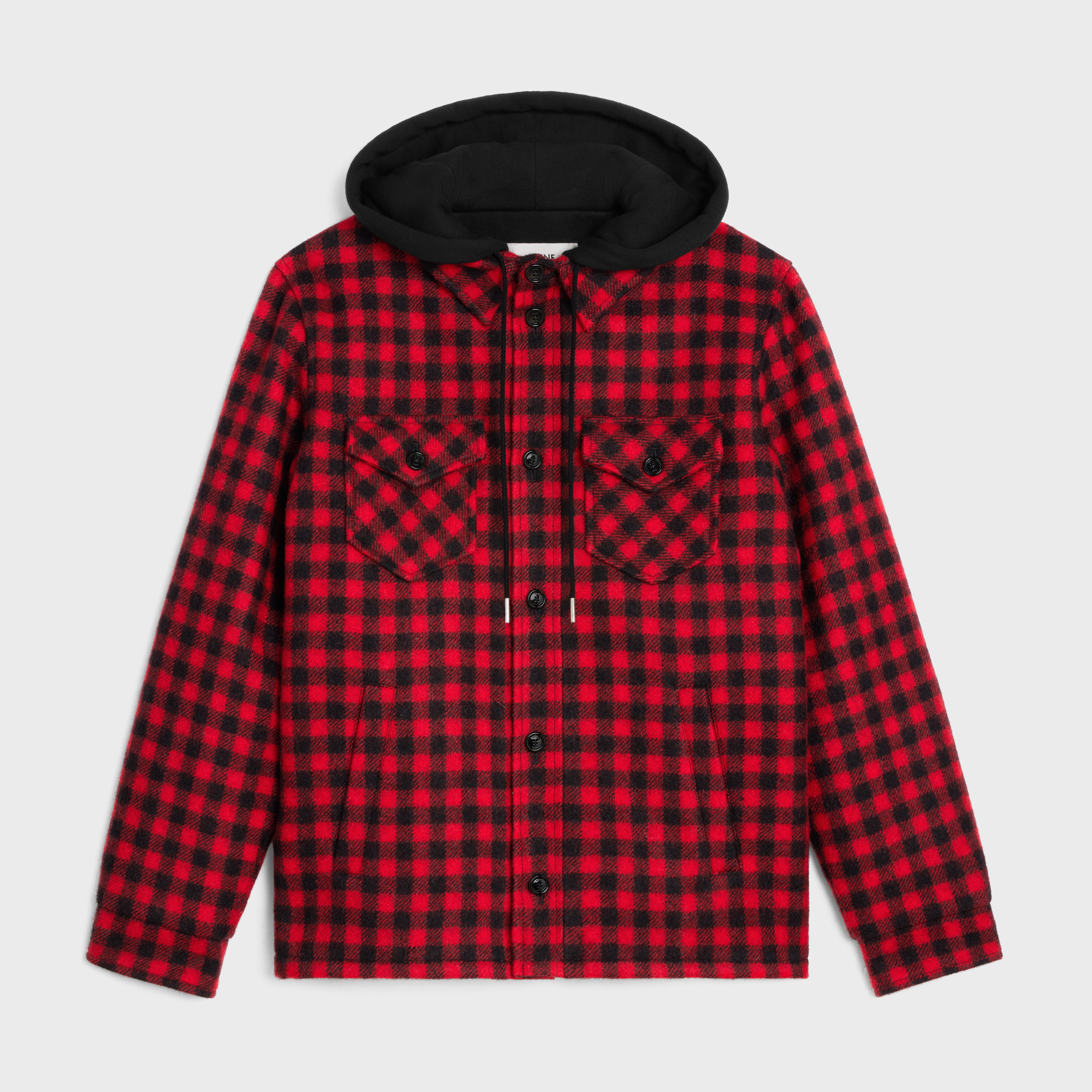 hooded overshirt in checked wool - 1