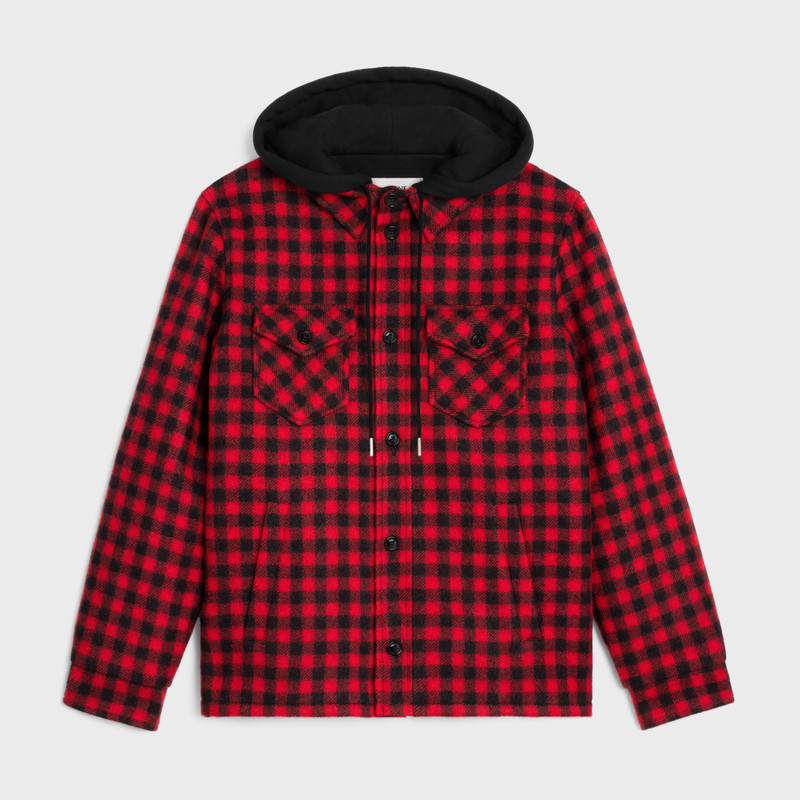 hooded overshirt in checked wool 1