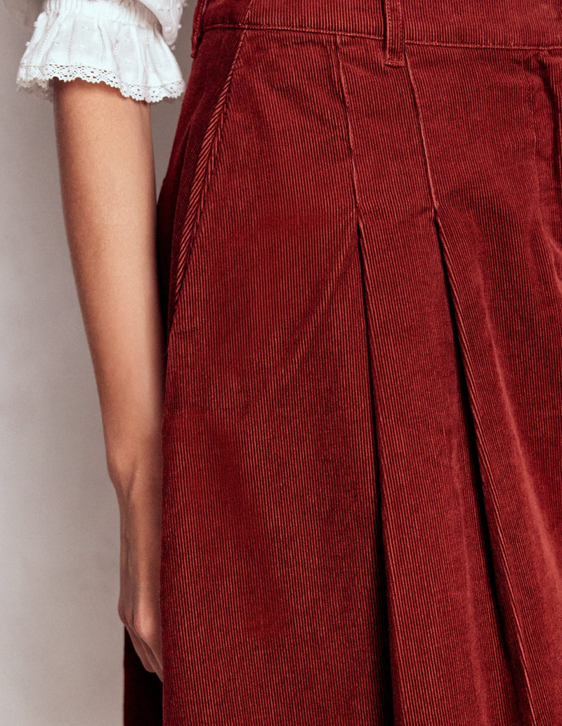 Pleated Cord Skirt-Fired Brick 3
