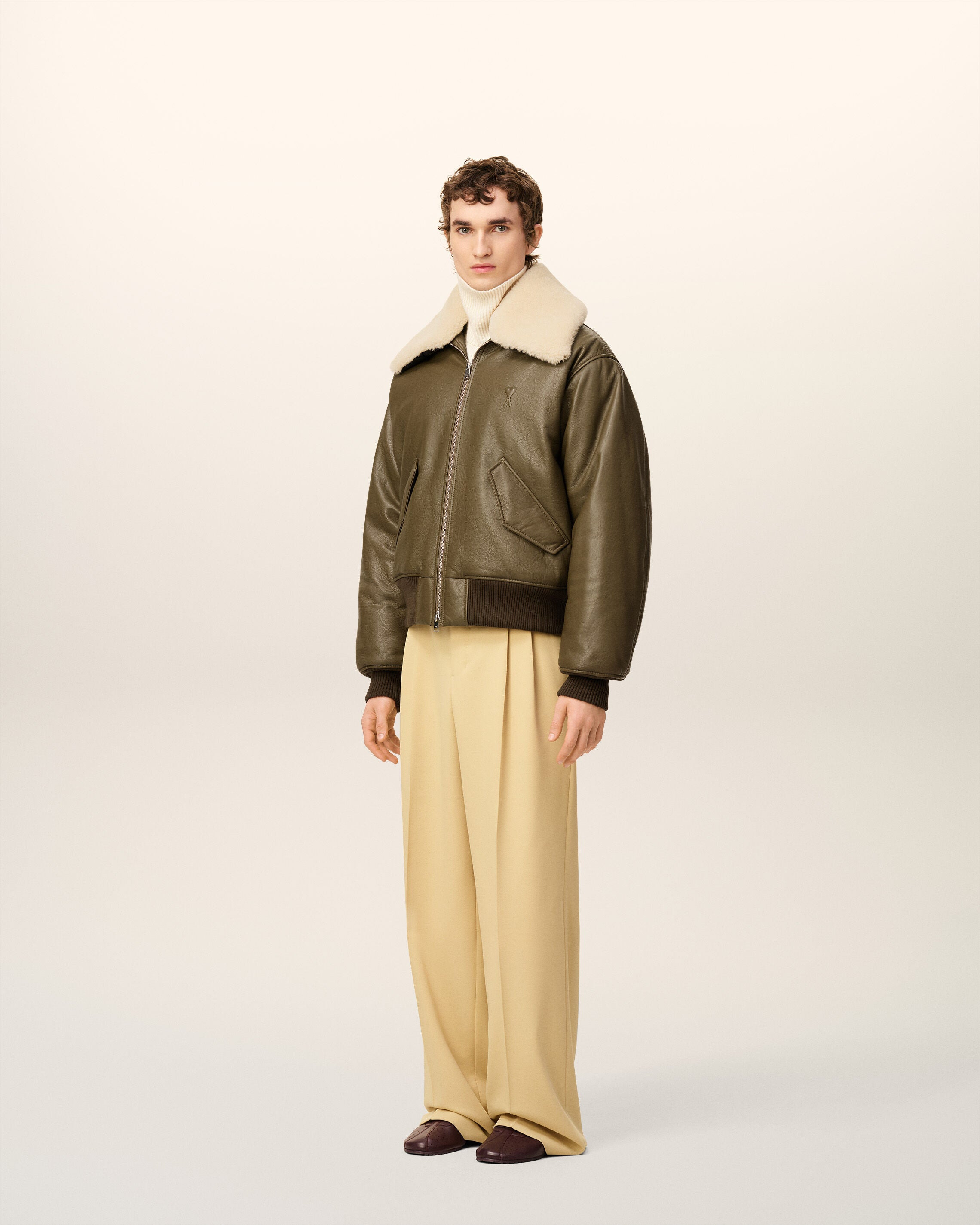 GREEN LEATHER ZIPPED JACKET - 6