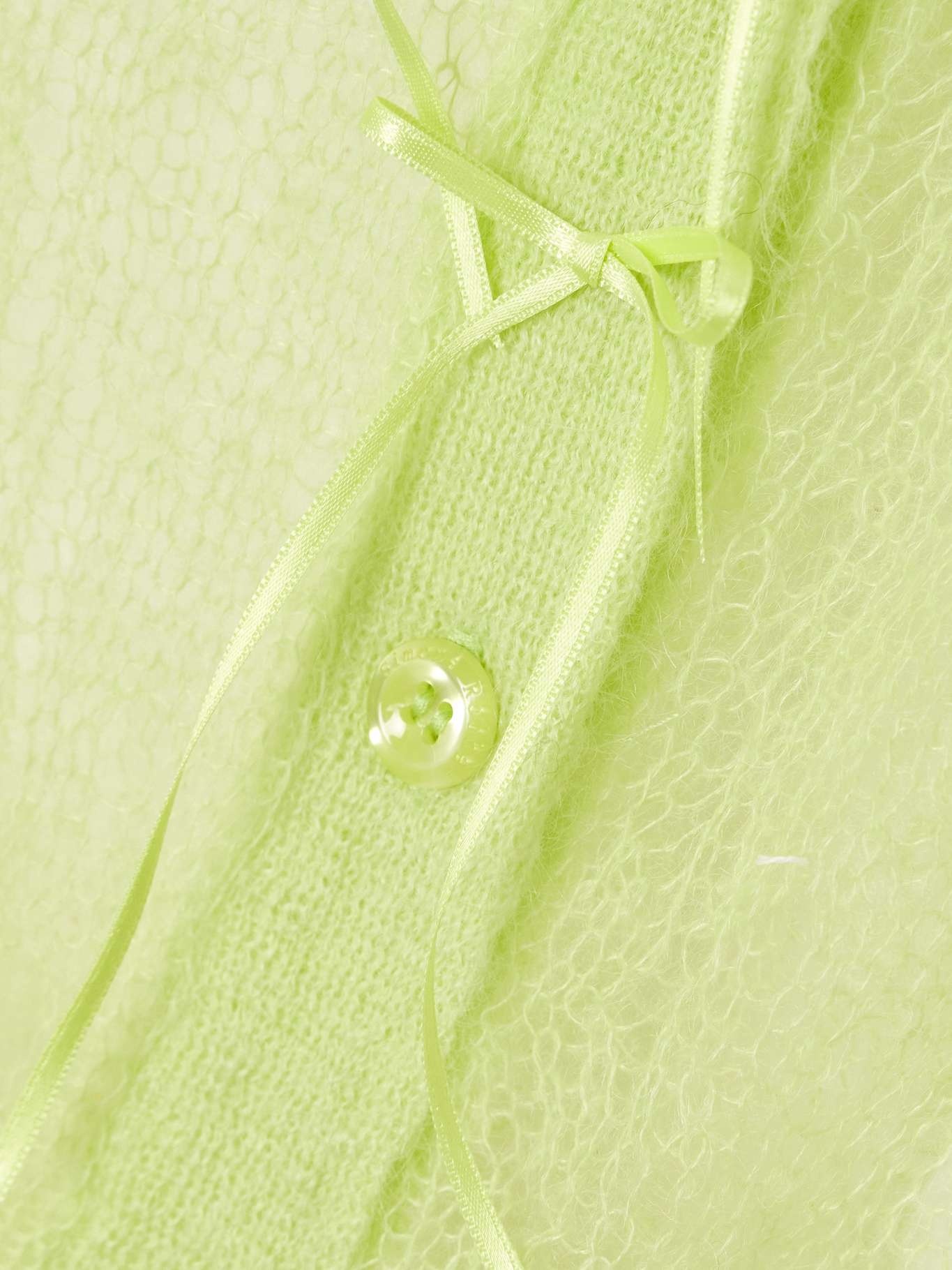 Cropped bow-embellished open-knit mohair-blend cardigan Light green - 4