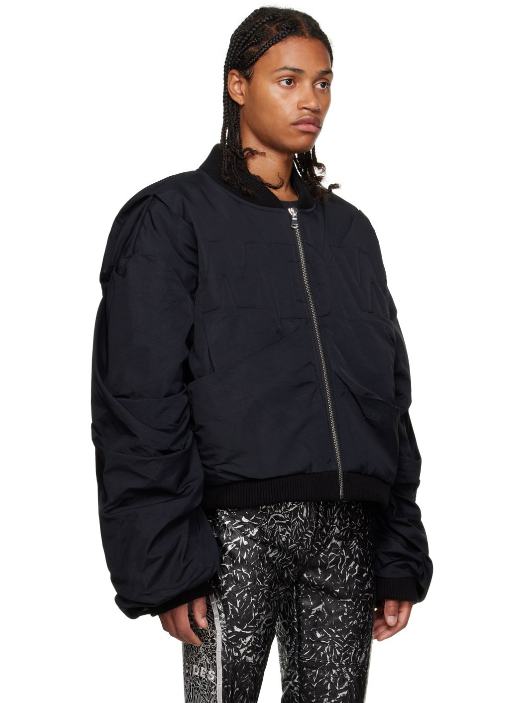 Black Draped Bomber Jacket - 2